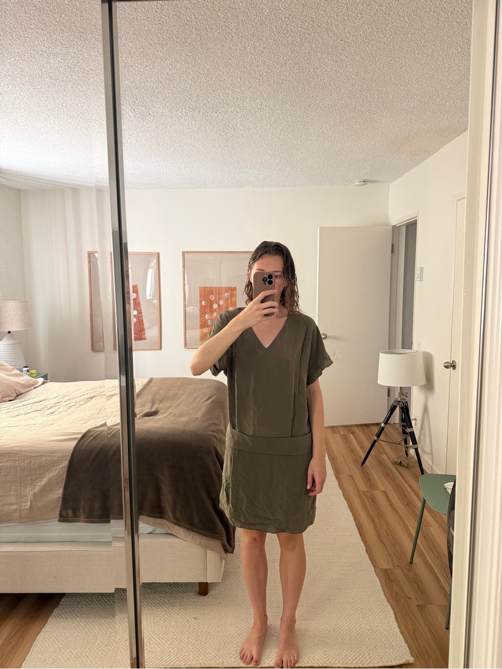 Ikks Olive Green V-Neck Mini Dress